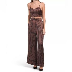 House Of Harlow 1960 Brown Silky Satin Wide Leg Pants Set- M- NWOT